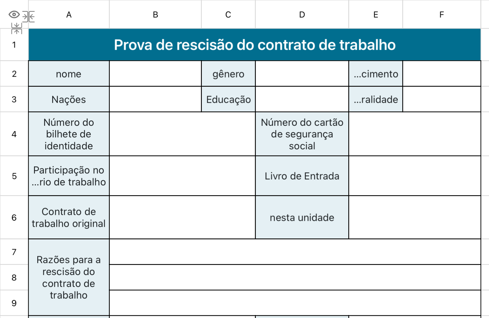 Prova de rescisão do contrato de trabalho
